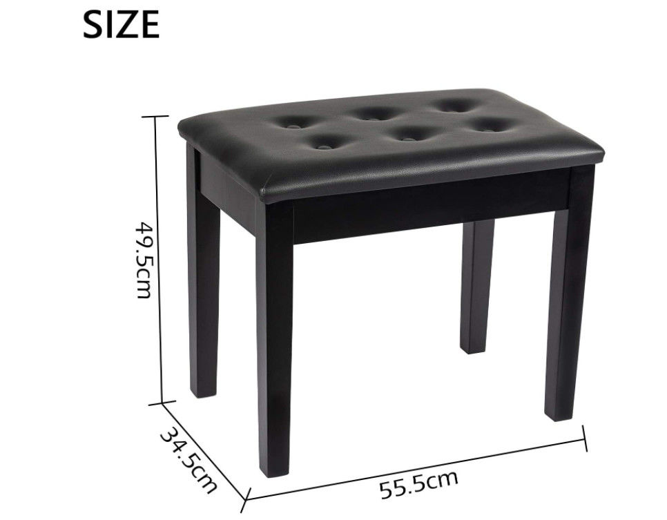 Duet Keyboard Odm Double Piano Bench with Storage Wide Seat جلد صناعي أسود